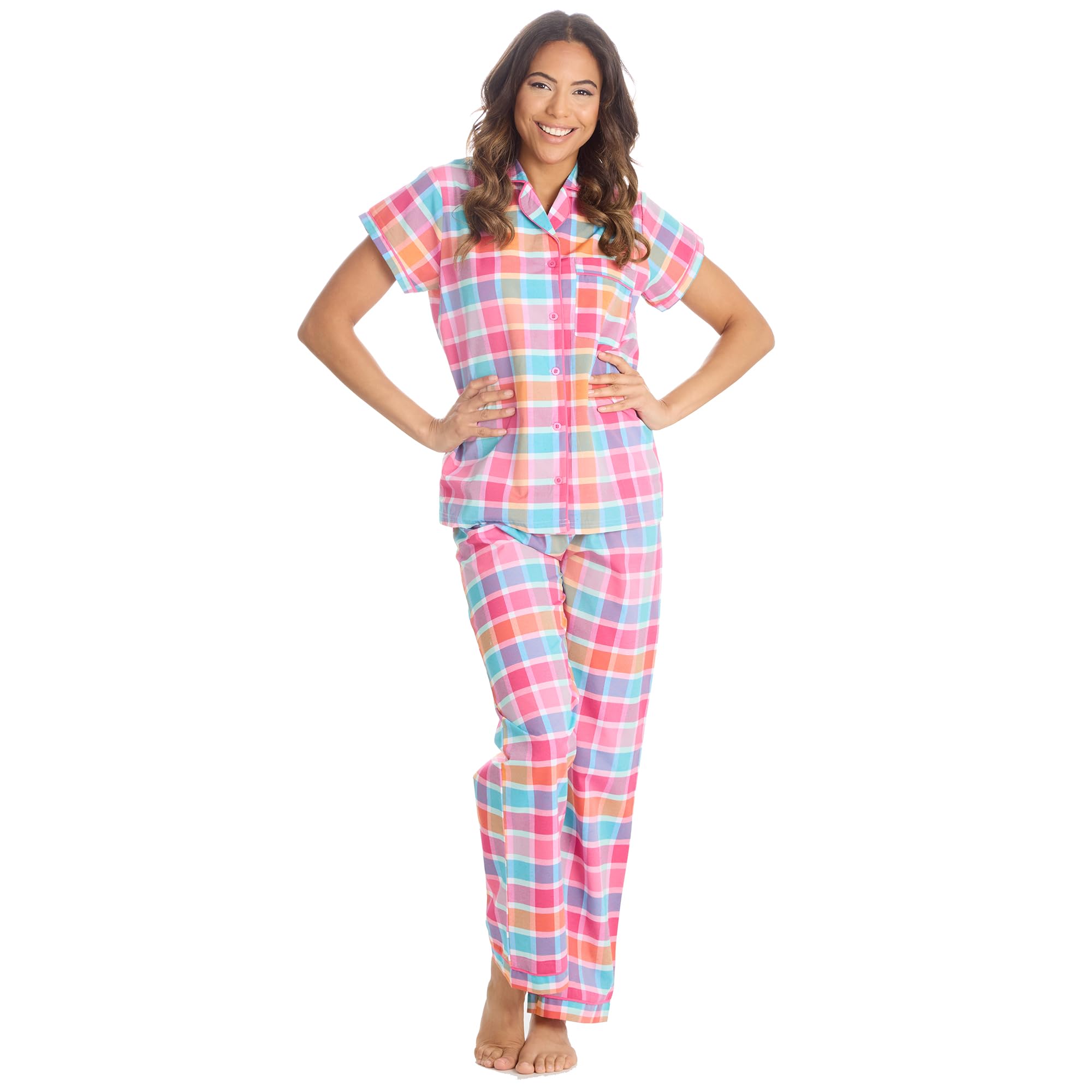Undercover Ladies Long Button Pyjamas 34B1975 Pink Check Large