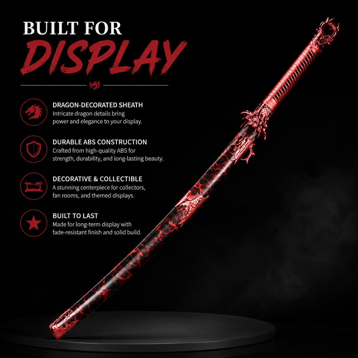 Claw Dragon Katana Schwert 103,5cm – Dekoratives Samuraischwert mit Drachen-Design, Edelstahl Klinge Nicht geschärft, schwarz-rot Fantasy Deko Schwert für Sammlung, Cosplay & Wanddekoration