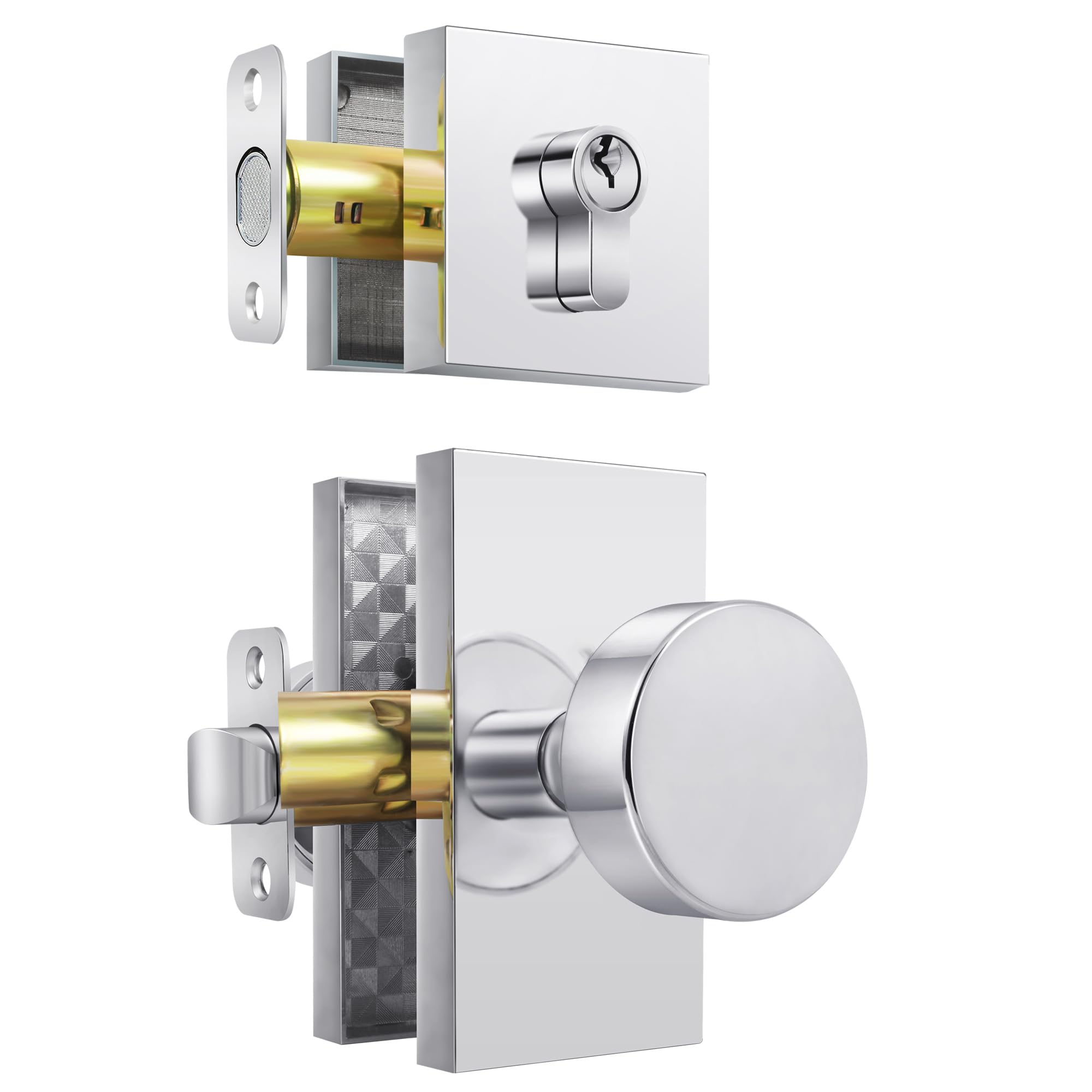 Satin Brass Privacy Door Knob with Lock -31