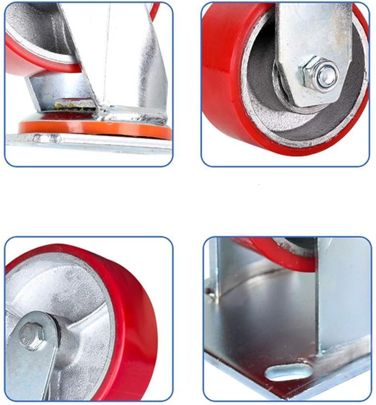 2 Pcs Iron Core Polyurethane Industrialor Wheels, 8" Heavy Duty 360° Swivel Transport Trolleynitureer, Load Capacity 800Kg, Red (Directional 8Inch)