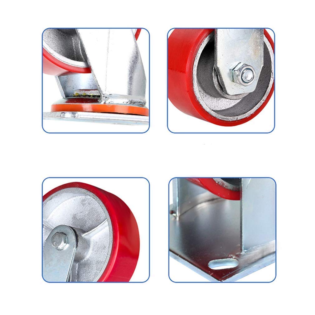 2 Pcs Iron Core Polyurethane Industrialor Wheels, 4"/5"/6"/8" Heavy Duty 360° Swivel Transport Trolleynitureer, Load Capacity 800Kg, Red/Universal/4Inch