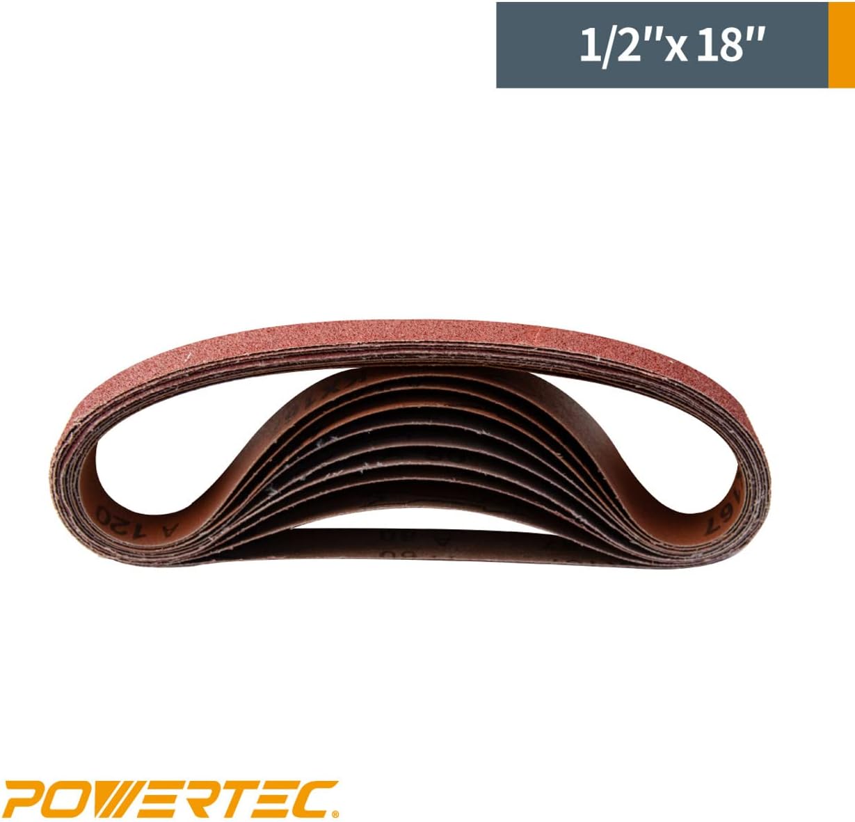 POWERTEC 401806 1/2-Inch x 18-Inch 60 Grit Aluminum Oxide Sanding Belt, 20-Pack - - 