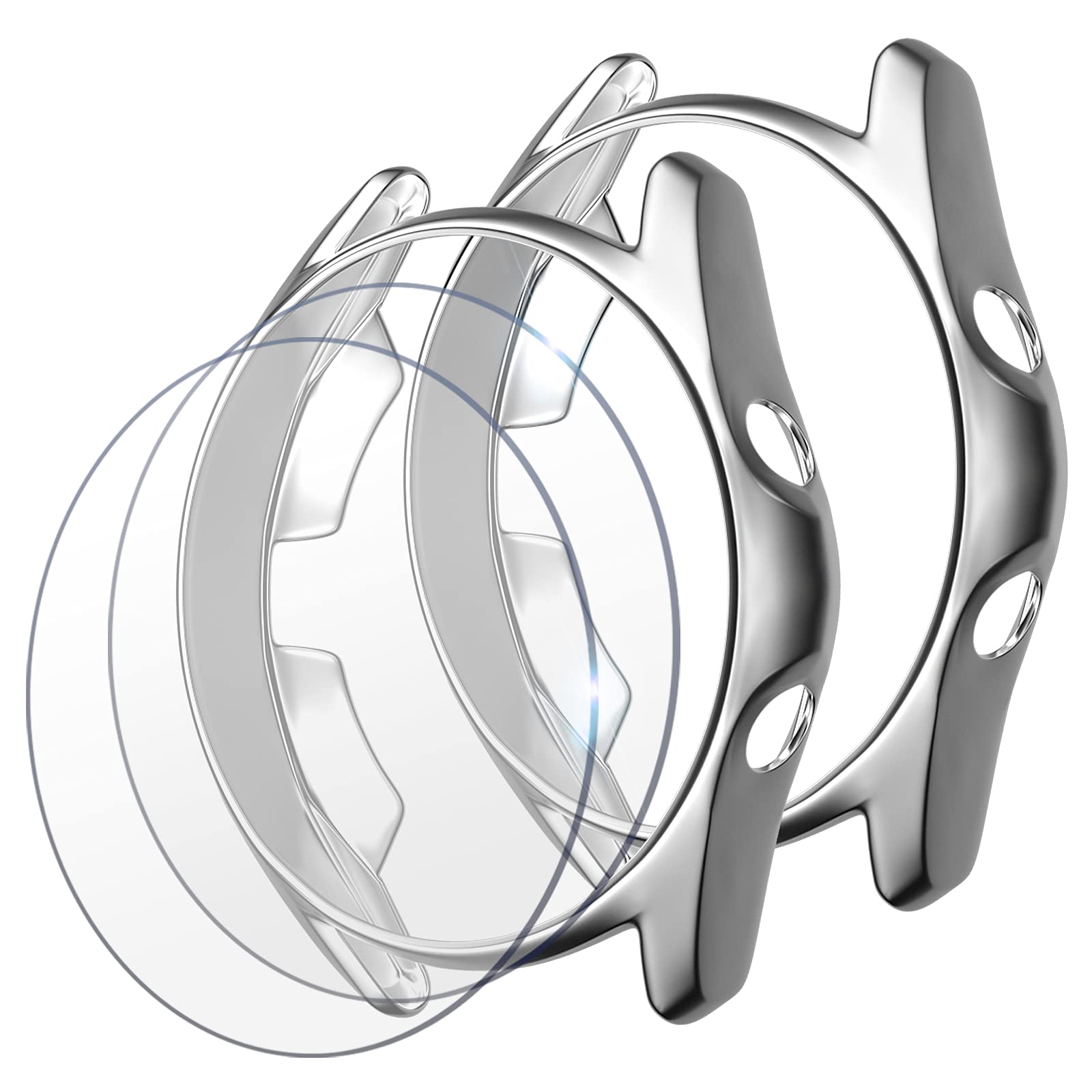 Eyamumo 2 Pack Cases Compatible with Samsung Galaxy Watch 3 45mm Screen Protector and Case, 3 Pack Tempered Glass Protective Film and 2 Pack TPU Galaxy Watch 3 45mm Cover Set for Women Men