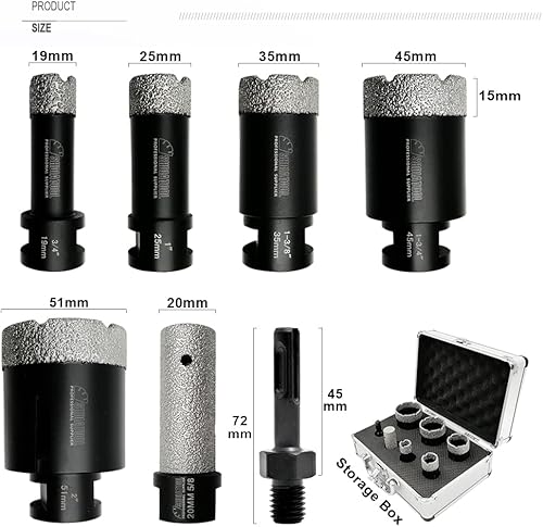 Miniatura 2 de SHDIATOOL Kit de sierra de agujero de diamante de 7 piezas para baldosas de porcelana, cerámica, mármol, ladrillo, núcleo soldado al vacío, juego de