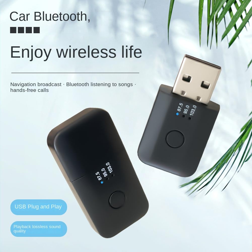 Kit per Auto Bluetooth, Mini USB Ricevitore Fegtrty Trasmettitore Bluetooth 5.1 con In Vivavoce e Trasmettitore FM