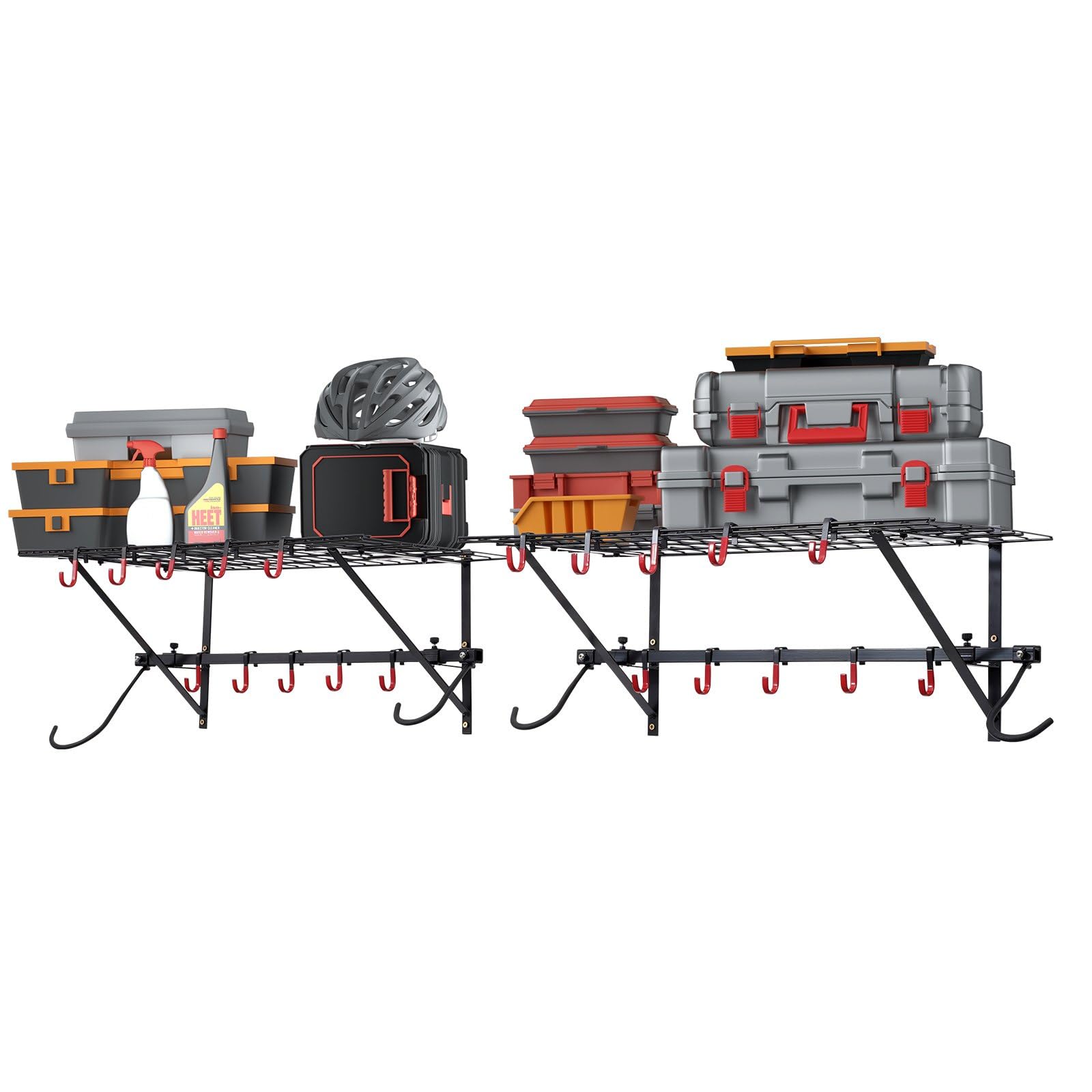 Bike Storage Rack Wall Mount Garage Bike Holder & 2 Shelves for 4 Bicycles