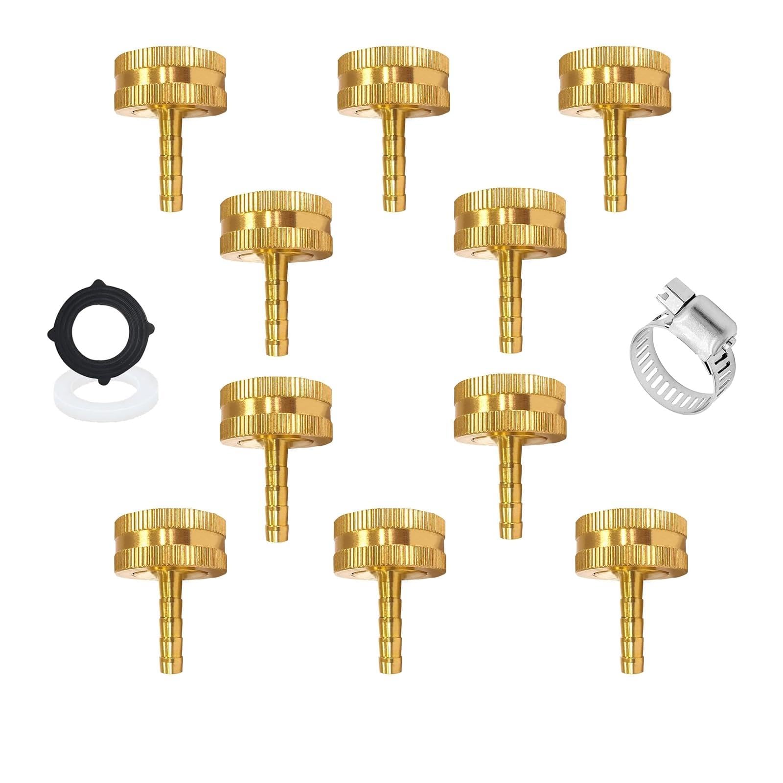 AOPANDA Conector de reparación de extremo de manguera de agua de latón macizo de 3/8 pulgadas x 3/4 pulgadas, incluye abrazaderas y juntas de acero inoxidable (10 unidades)