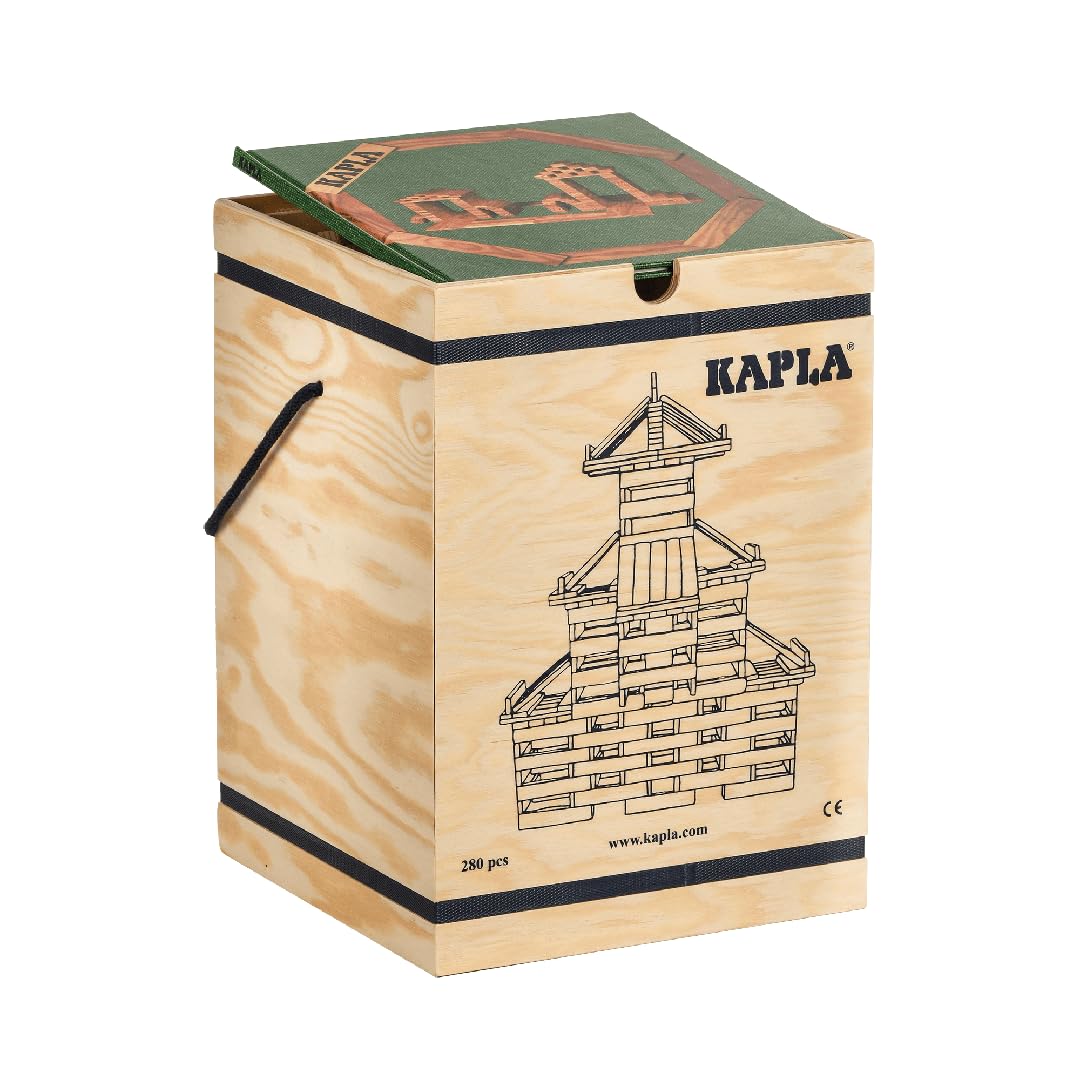 KAPLA - Scatola da 280 pezzi, 280 piastrine in legno di pino e 1 libro d'arte verde, giocattolo di legno, da 2 anni…