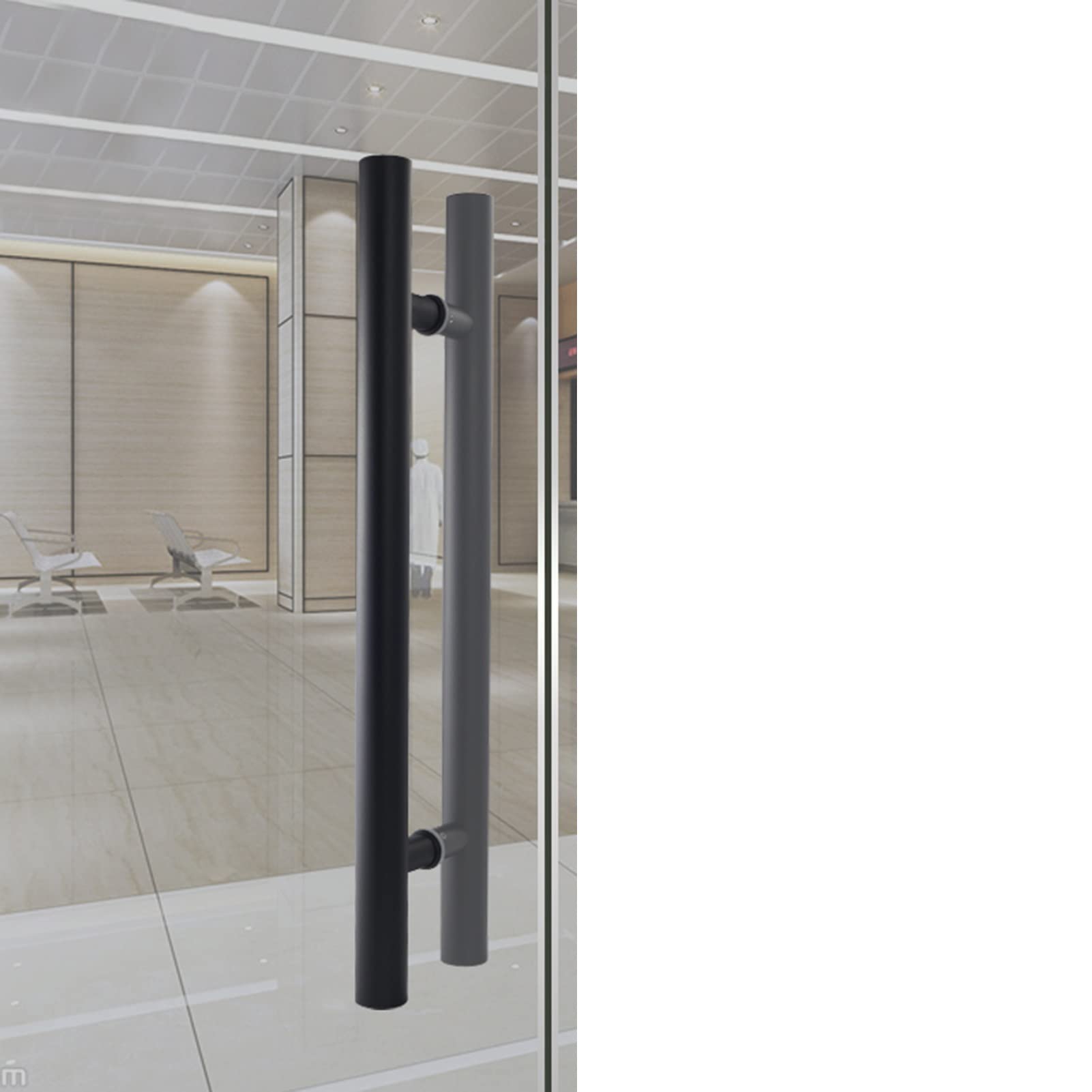DFGHNBVC Heavy Duty Stainless Steel T Bar Handle For Glass Doors - 1000Mm Silver Push/Pull Shower Barn Sliding Handle For Offices And Home Use,Matte Black-1200Mm