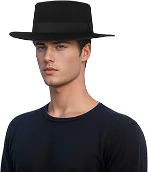 hatsXcaps Unisex Wool Felt Wide Brim Pork Pie Hat | Vintage