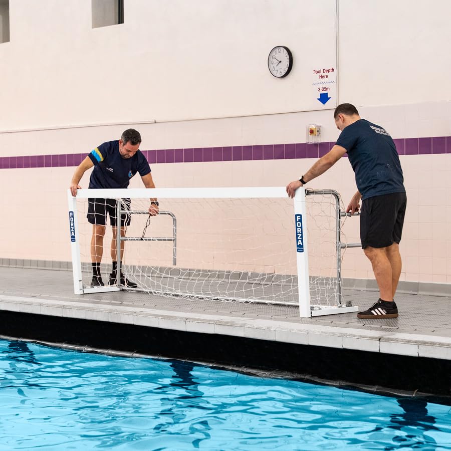 FORZA Portería de Waterpolo Montada | Marco de Aluminio Plegable de 3 m x 0,9 m con Componentes de Acero Inoxidable y Red de HDPE – Ideal para Entrenamiento y Competición