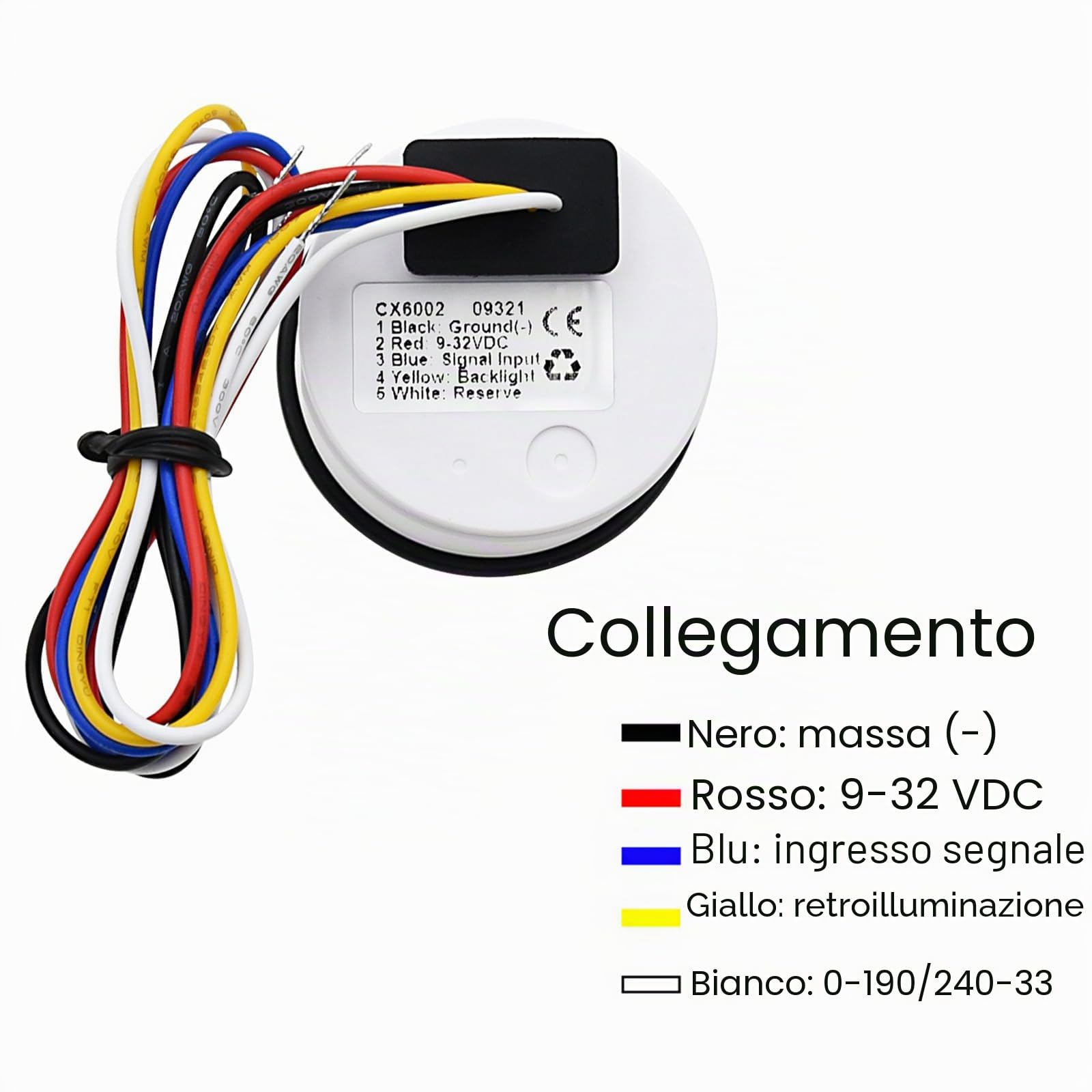 Geloo Indicatore del livello del carburante, 52 mm indicatore di livello del carburante digitale impermeabile 0-190 ohm con luce di allarme per auto barca Yacht camion