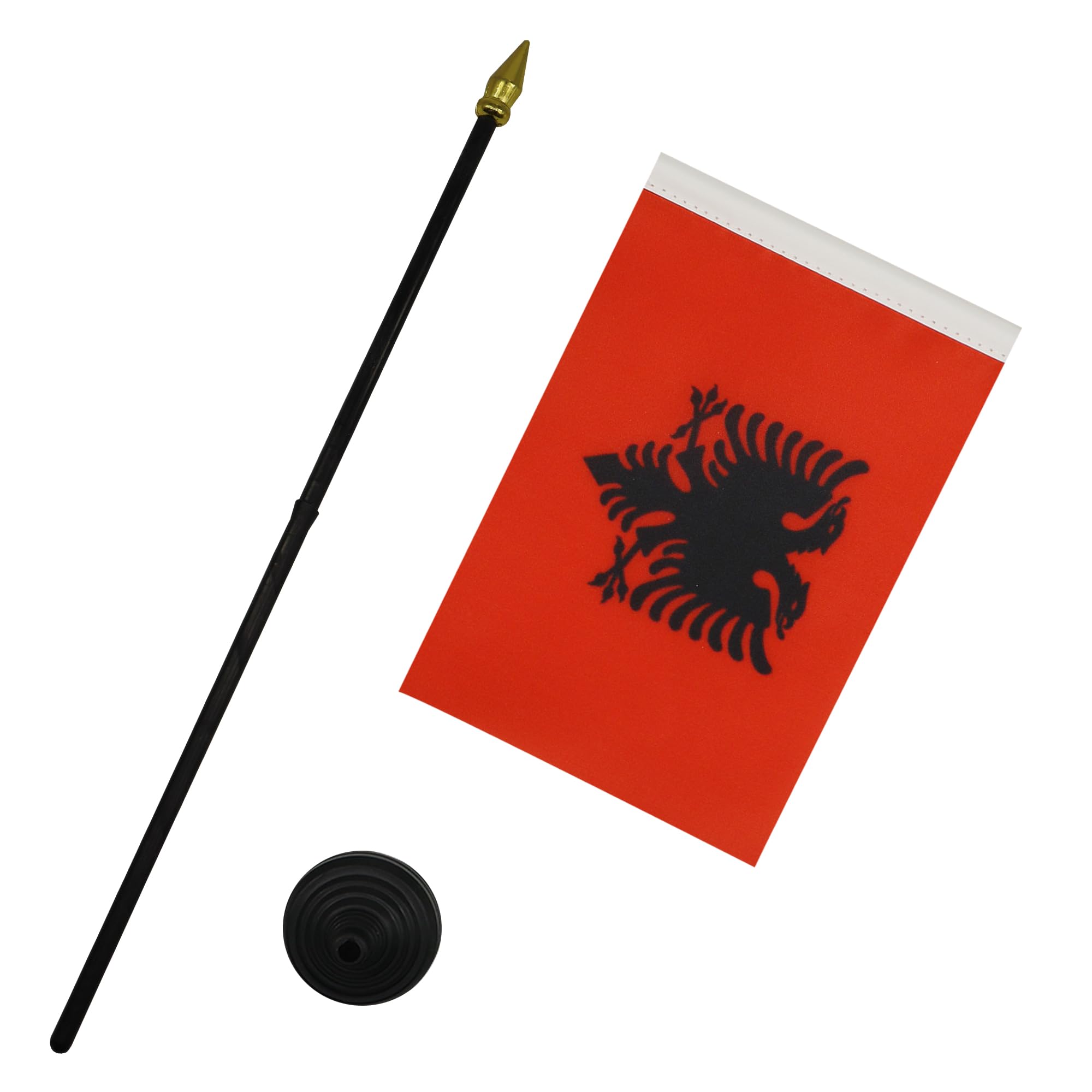 Bandierina Da Tavolo Albania 15x10 Cm - Con Asta E Base, Colori Vivaci - Foto 2