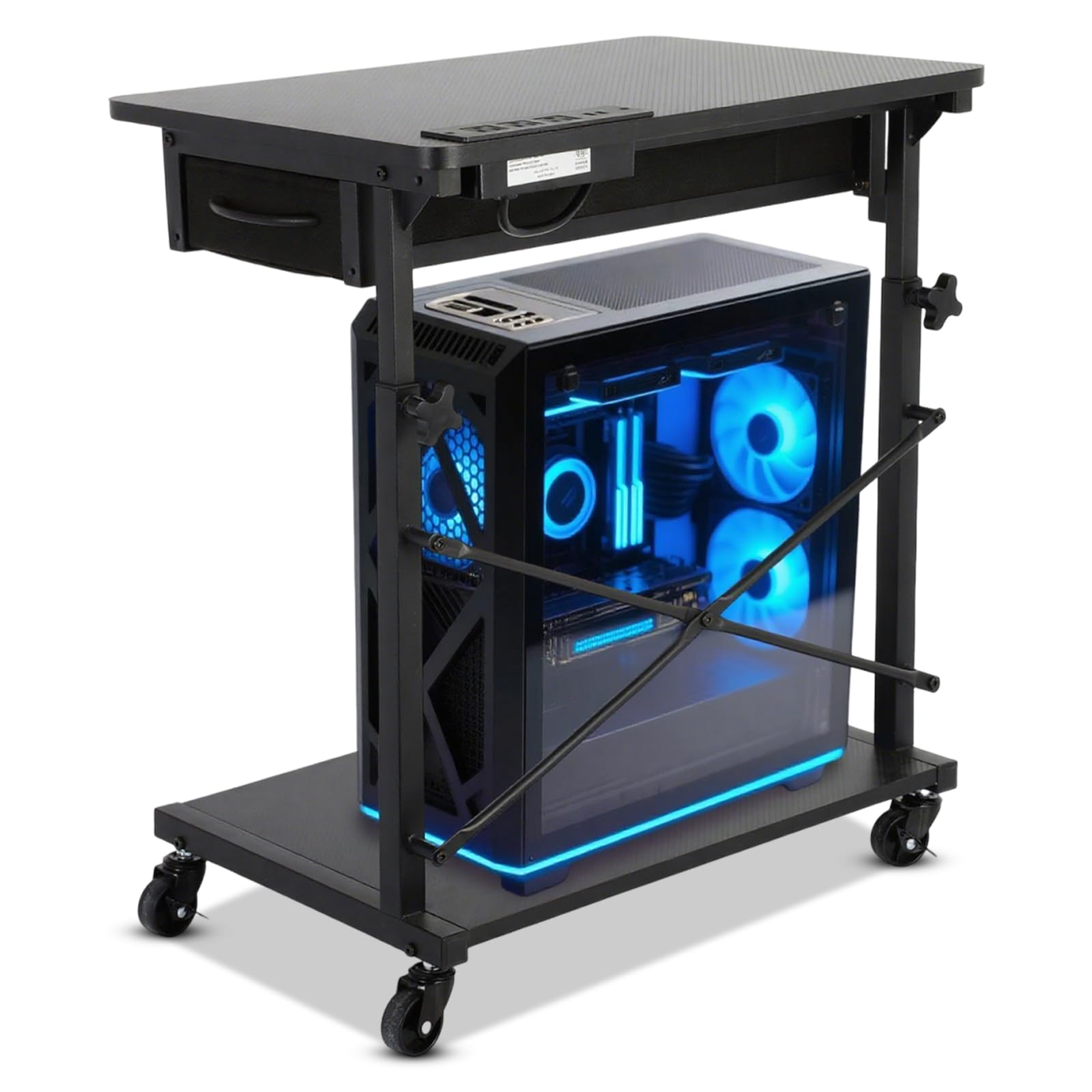 FAHKNS PC Tower Stand，2-Tier Computer Tower Stand，Computer Tower Floor Stand with Power Outlet & Lockable Wheels，PC Holder for Office/Home/Studio/Game
