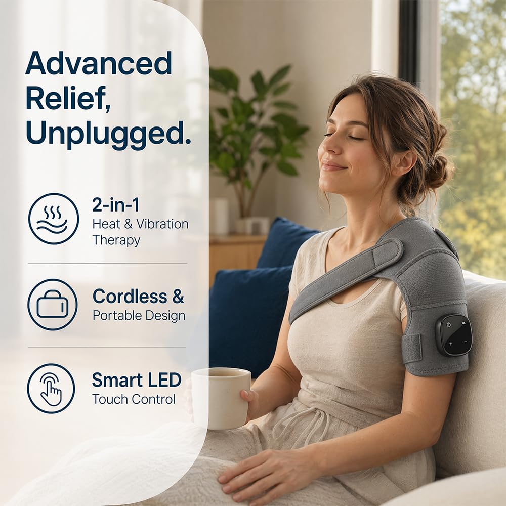 Masajeador Cervical, Masajeador de Cuello y Hombros, Masajeador de Hombros con 3 Ajustes Vibración y panel táctil LED, para Alivio Rápido del Dolor y Contracturas, en Casa y Oficina