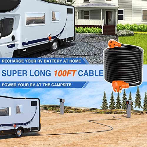 Image of Nilight 30 Amp 100FT RV Extension Cord 125V Heavy Duty 10 Gauge Pure Copper STW Wire UL ETL Listed 3 Prong TT-30P TT-30R 30F /30M Weatherproof Suit for Camper Caravan Trailer