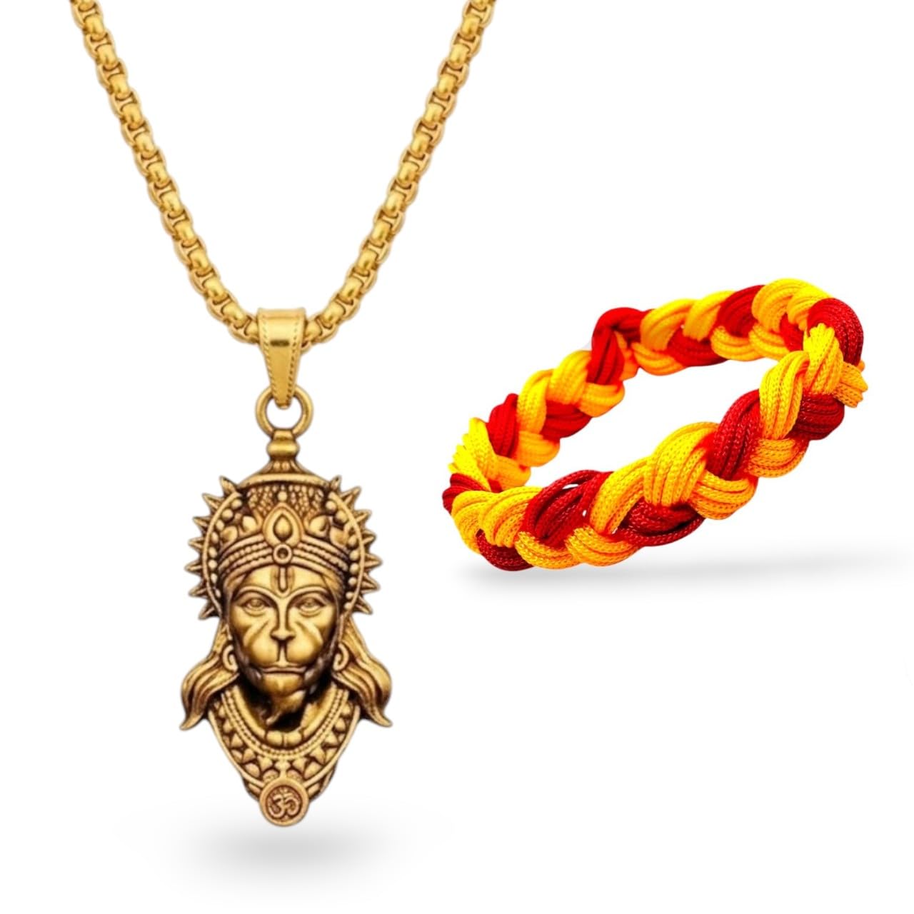 elleva Pendant Hanuman ji Locket | Bajrangbali Locket with Spiritual Thread Bracelet for men Religious Jewellery Gold Plated Chain | God Locket Necklace ift for Man, Bestfriend, Rakshabandhan Gift for Brother, (Pack of 1)-picture-55