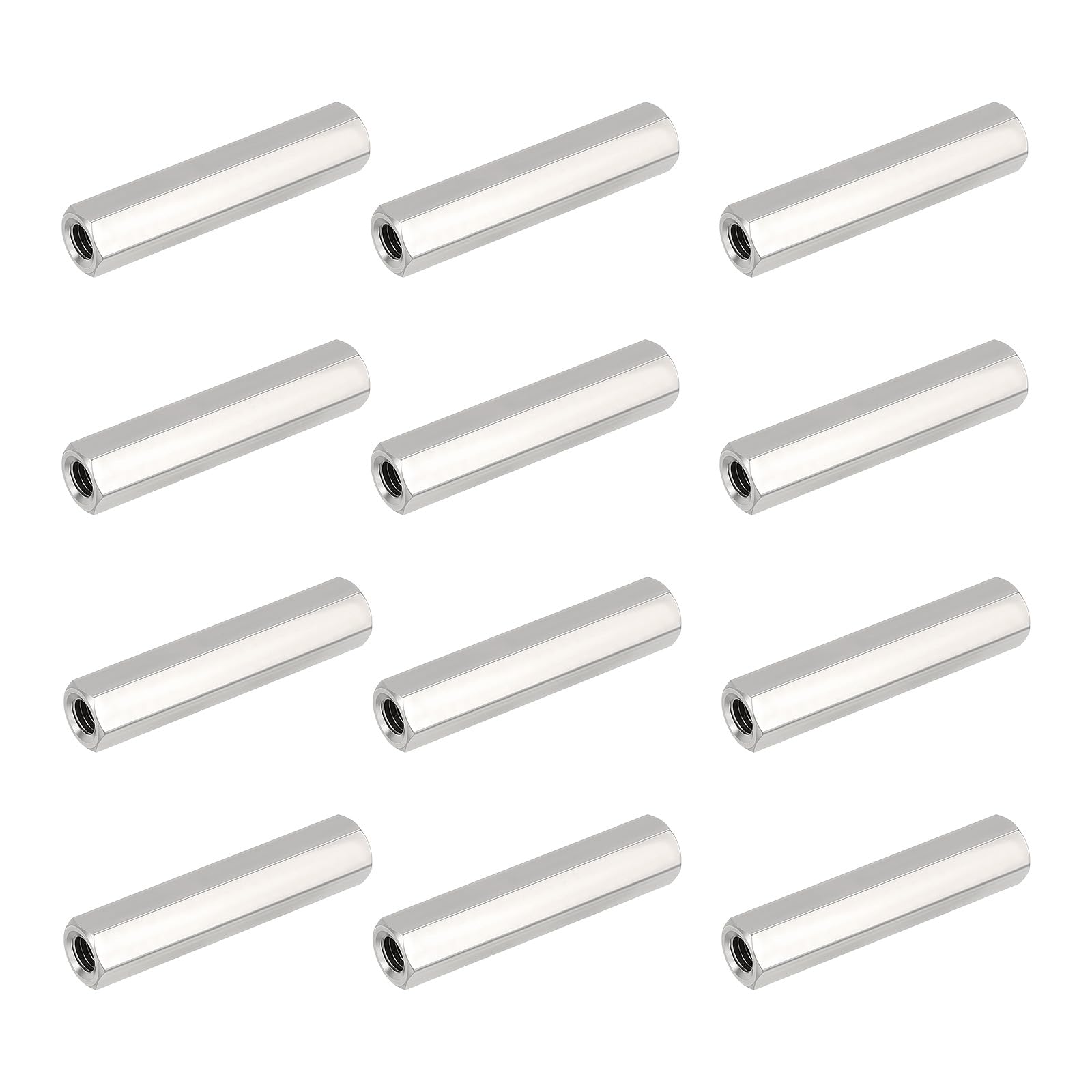 HiPicco Hex Coupling Nuts, 1/4-20 UNC 50mm/1.97" Length, 12 Pack 304 Stainless Steel Rod Coupling Nut for Threaded Rods & Studs