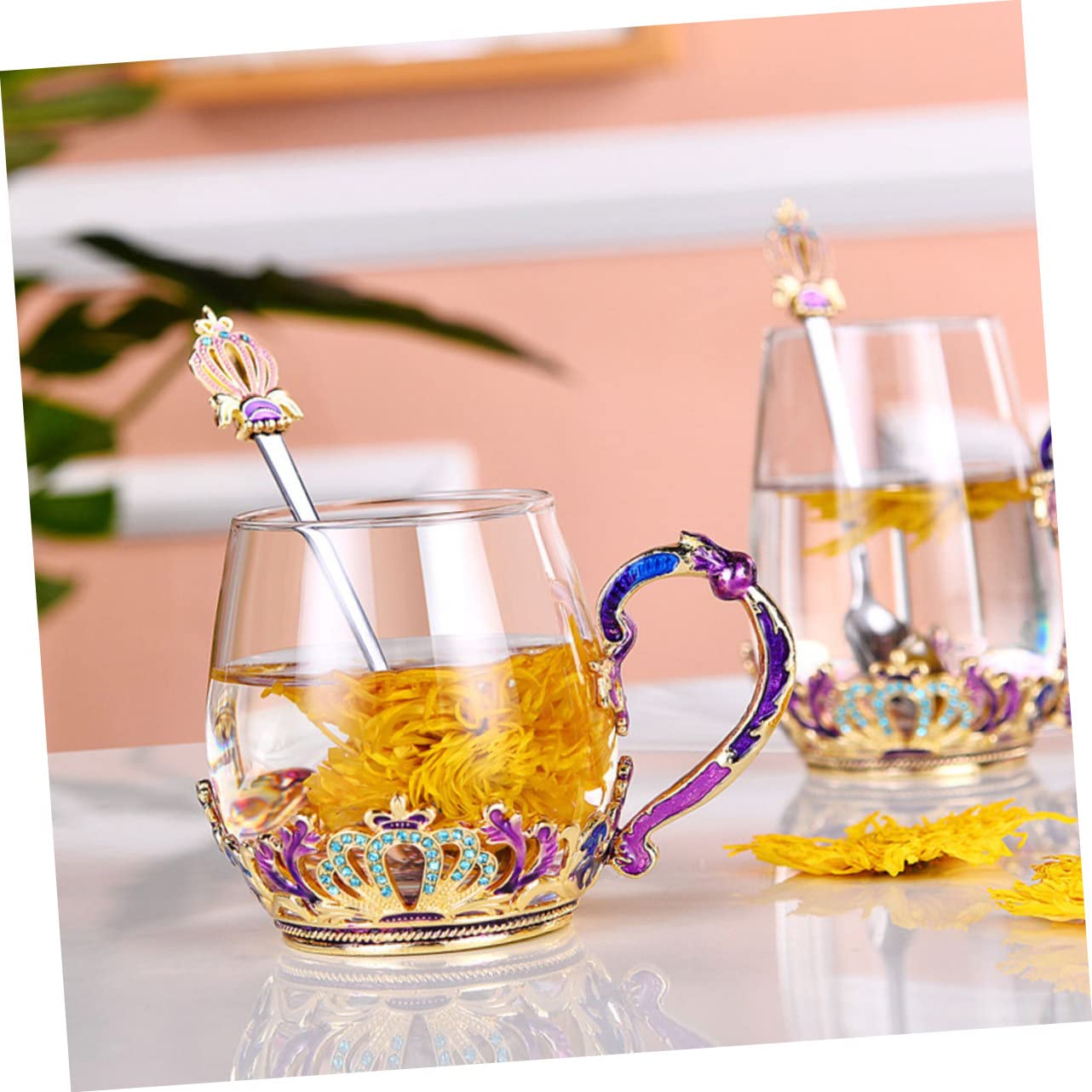 Kreative Teetasse aus Glas mit Löffel im Henkel Hitze und Kältebeständig Ergonomisches Design für Zuhause Zufällige Farbe