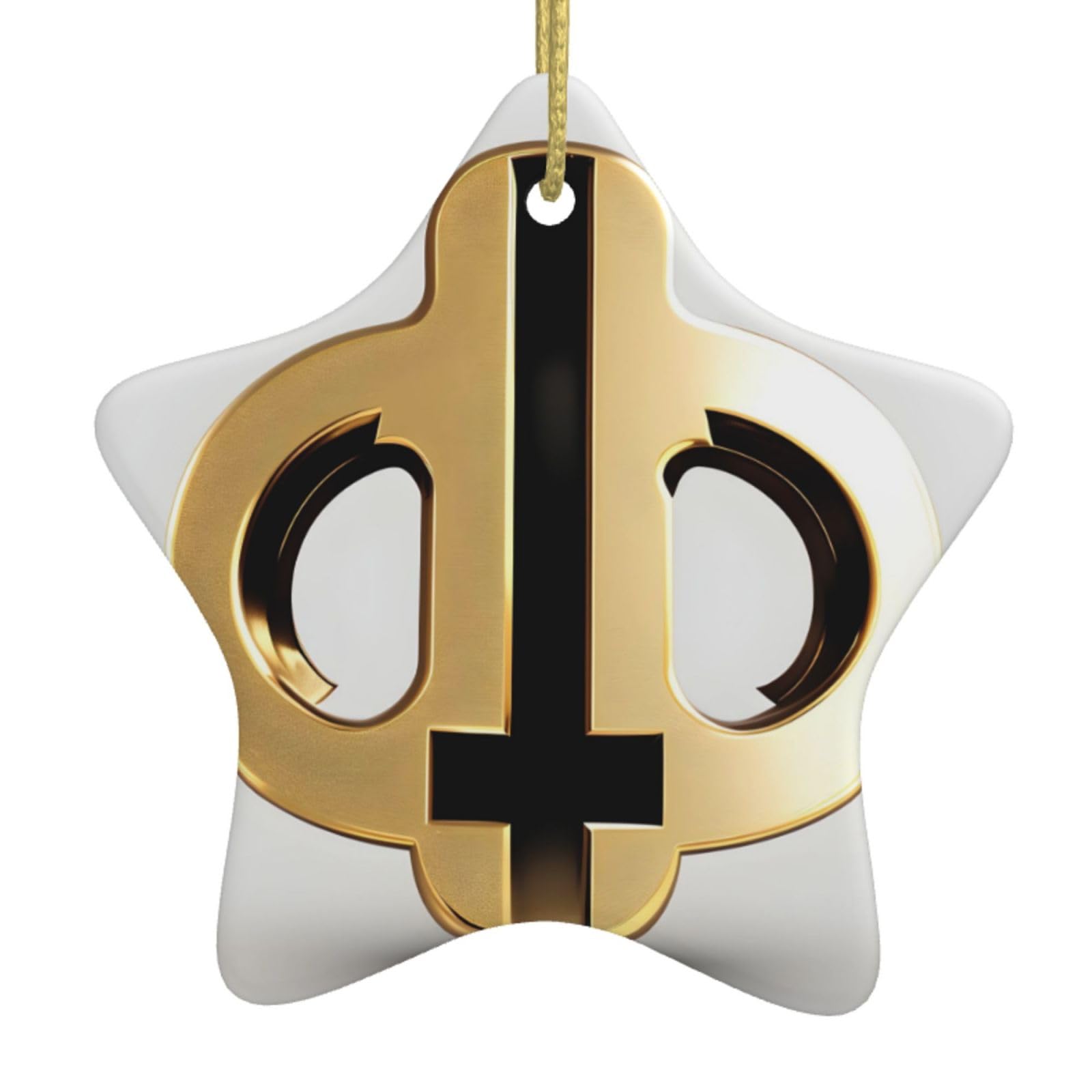 Golden Pattern Christmas Ceramic Star Pendant with Punched Holes and Gold Wire Rope, Christmas Tree Home Decoration