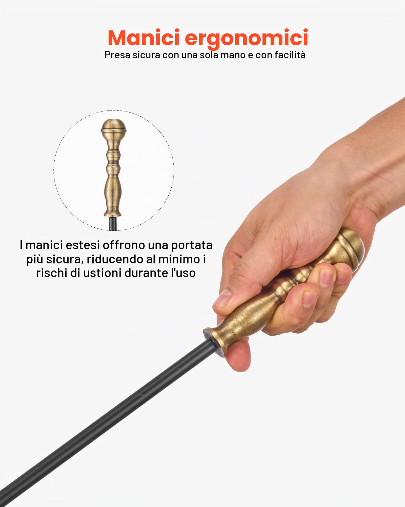 VEVOR Set di Attrezzi per Camino, 5 Pezzi, con Supporto a Cinque Punte, Pinze, Paletta per Cenere, Spazzola, Attizzatoio per Caminetto, Accessori per Camino in Ferro Battuto per Falò, Nero e Ottone