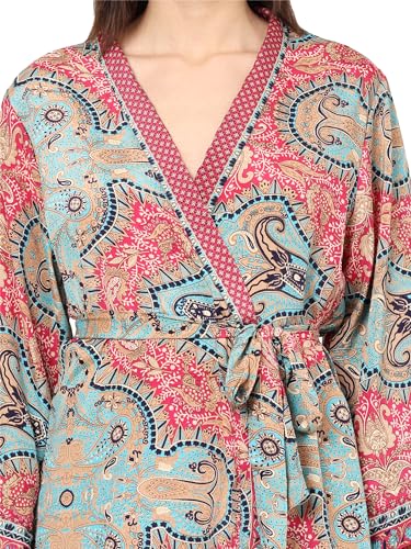 Image of KE KANHA EXPORTS Shrug for Women|Beach Coverup|Boho Beach Wear Dress for Women|Border Print Viscose Cover Up for Travel Holiday Resort Wear|Multicolor|Easily fits S-M-L|Bust 30 to 42 Inches