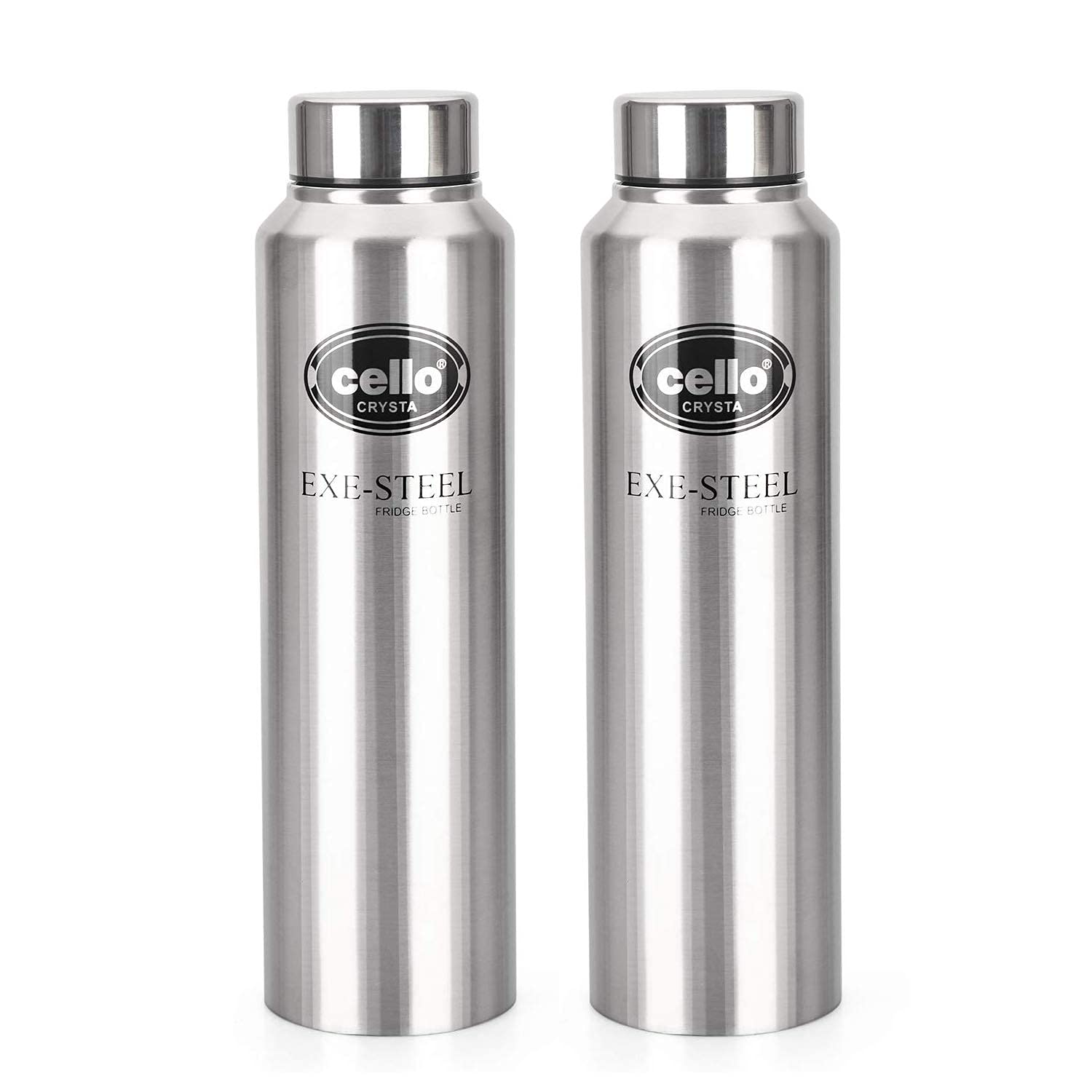 Cello Crysta Stainless Steel Single Walled Water Bottle, 1000ml, 2pcs Silver