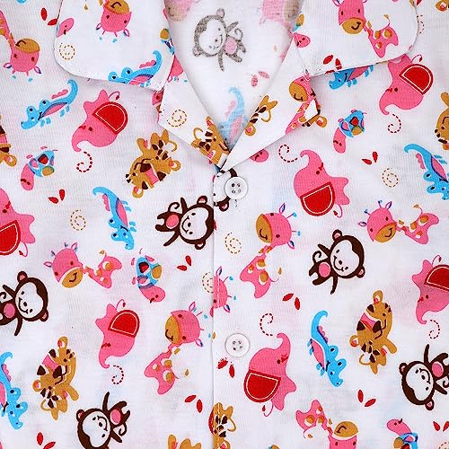 Image of superminis Baby Girls Hosiery Printed ' Animal Print Full Sleeves Night Suit with Frill On T Shirt and Pyjama