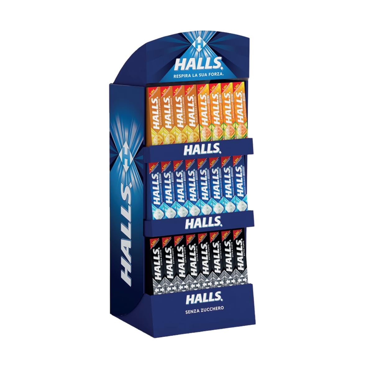Caramelle Halls Espositore Misto Extra Strong, Original, Miele e Limone da 144 Pz Expo da Banco