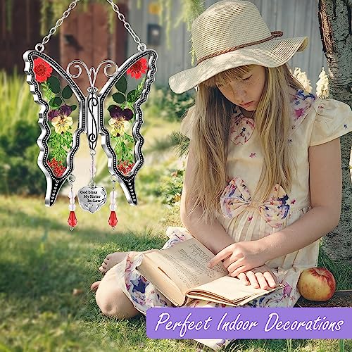 Ky&Bosam Suncatcher Butterfly Gifts For Sister God Bless My Sister-In-Law Stained Glass Hanging Fow Window Wind Chime Ornament For Window Gifts Sister Mother`s Day Valentine’s Day Birthday Christmas #TOP6