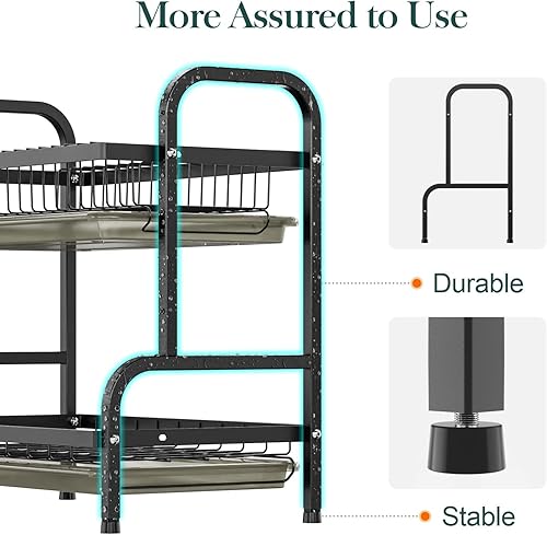 Miniatura 7 de Escurridor de platos, juego de escurridor de platos de acero inoxidable de 2 niveles, soporte para utensilios, soporte para tabla de cortar,
