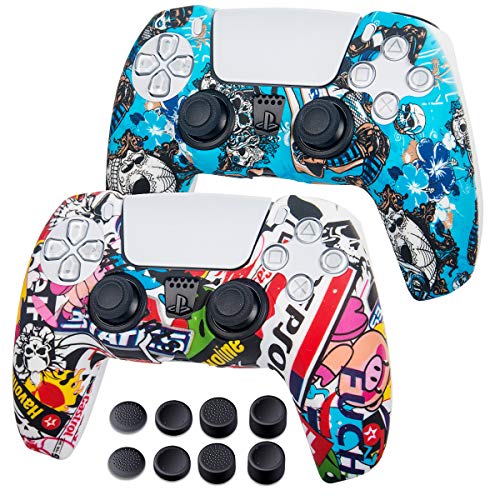 Silicone Cover for PS5 Controller - Anti-Slip Case for PS5 - Protector Case for PlayStation5, PS5 Digital Edition - 2 Pack PS5 Controller Skins - 8 x Controller Grips for PS5- Witch&Skull
