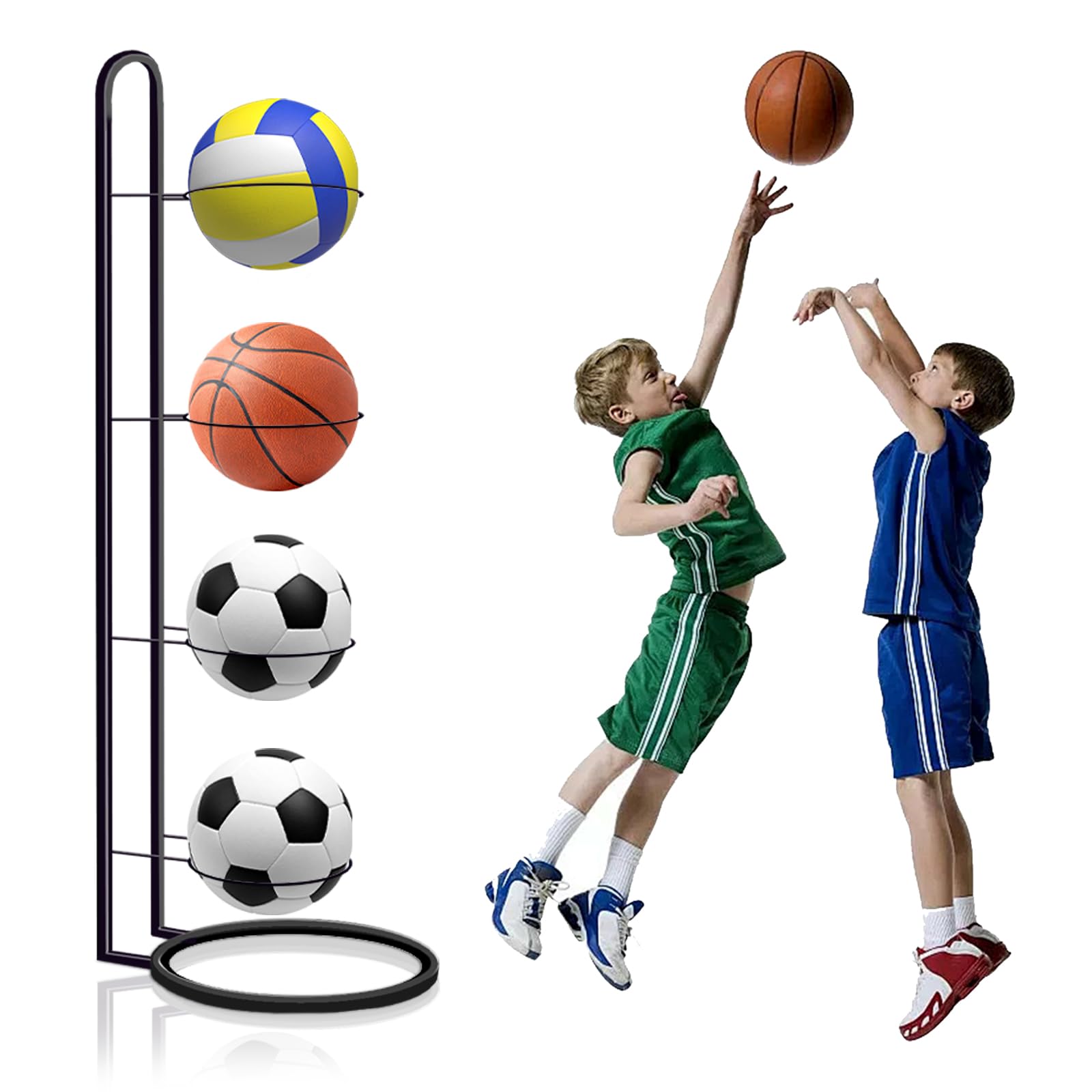 Soporte Pelotas Pared Estante Organizador De Bolas Multicapa Soporte de Bolas de Metal para Voleibol,Rugby,Baloncesto,Fútbol