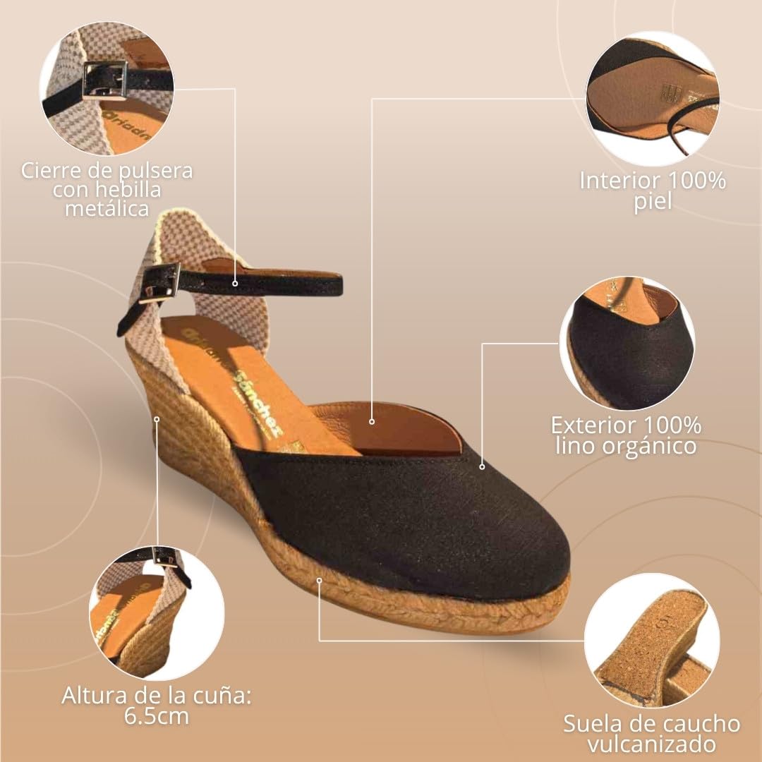 Sandalias Cuña Media Mujer, Sandalias Esparto Yute Natural, Alpargatas Mujer Cuña Hechas a Mano en España