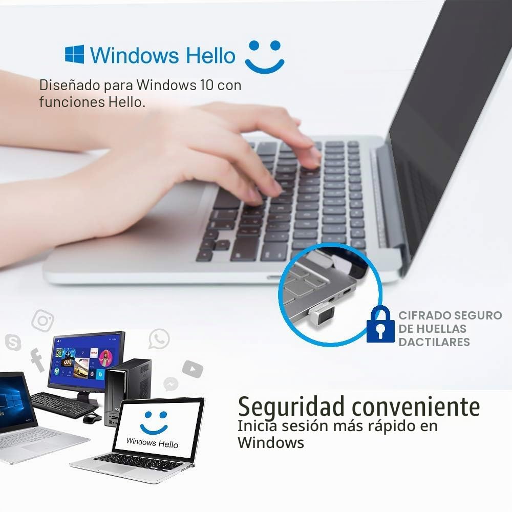 ARCANITE - Lector de huella dactilar USB para Windows 11/10 Hello, dispositivo de seguridad con sensor de 360º, identificación en 0,05 segundos