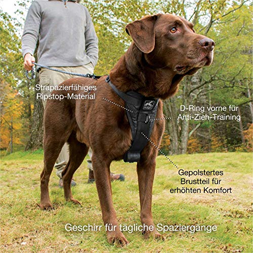 Kurgo Tru-Fit Smart Hundegeschirr, Mit gepolstertem Brustteil und D-Ring, Inklusive Autosicherheitsgurt, Größe XS, Schwarz