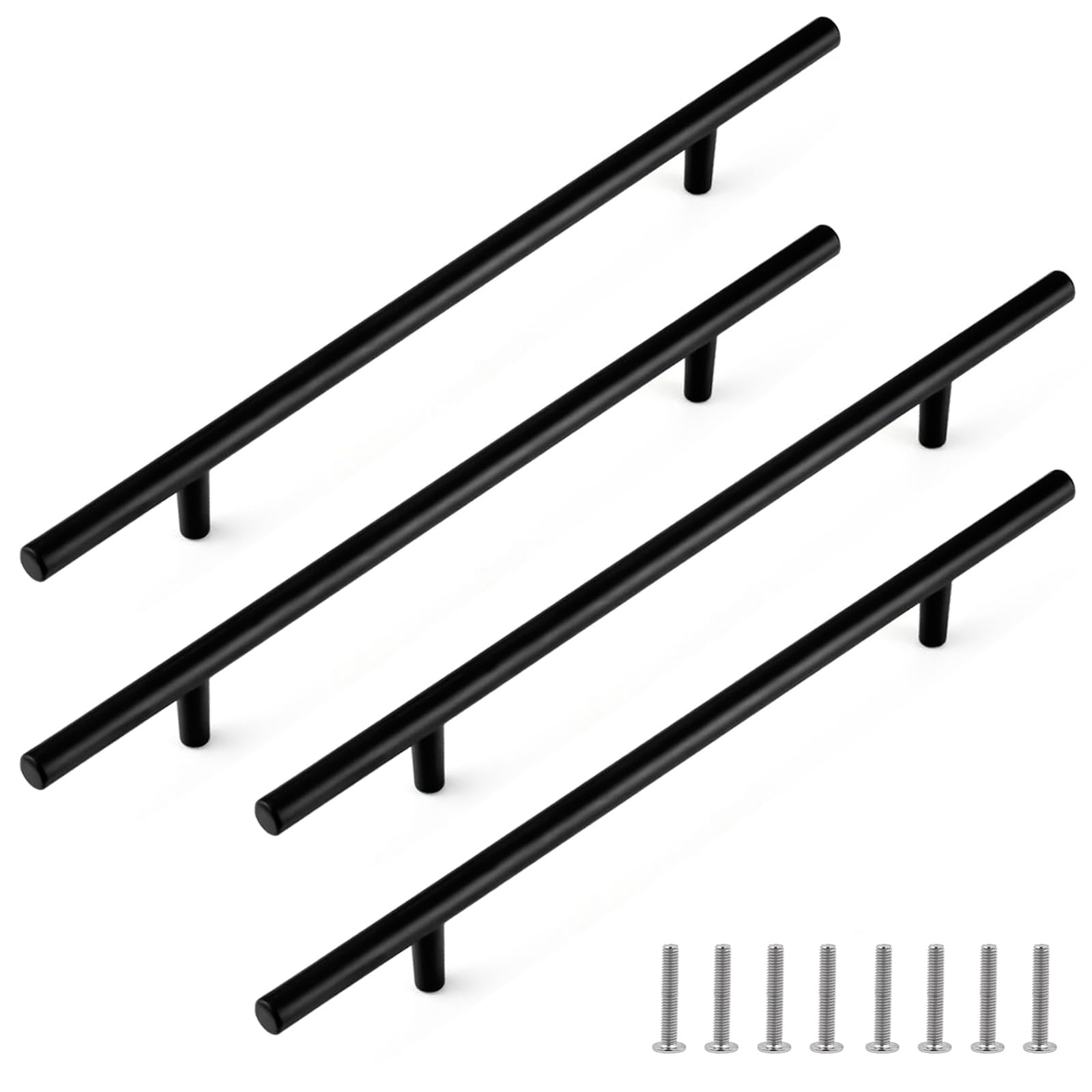 Fatiya 4 Pack 246mm Length Kitchen Cabinet Handles Black, 195mm Hole Center Aluminium Alloy Cabinet Pulls, Kitchen Hardware Door Pulls for Drawer Dresser Cupboard Wardrobe (4Black)