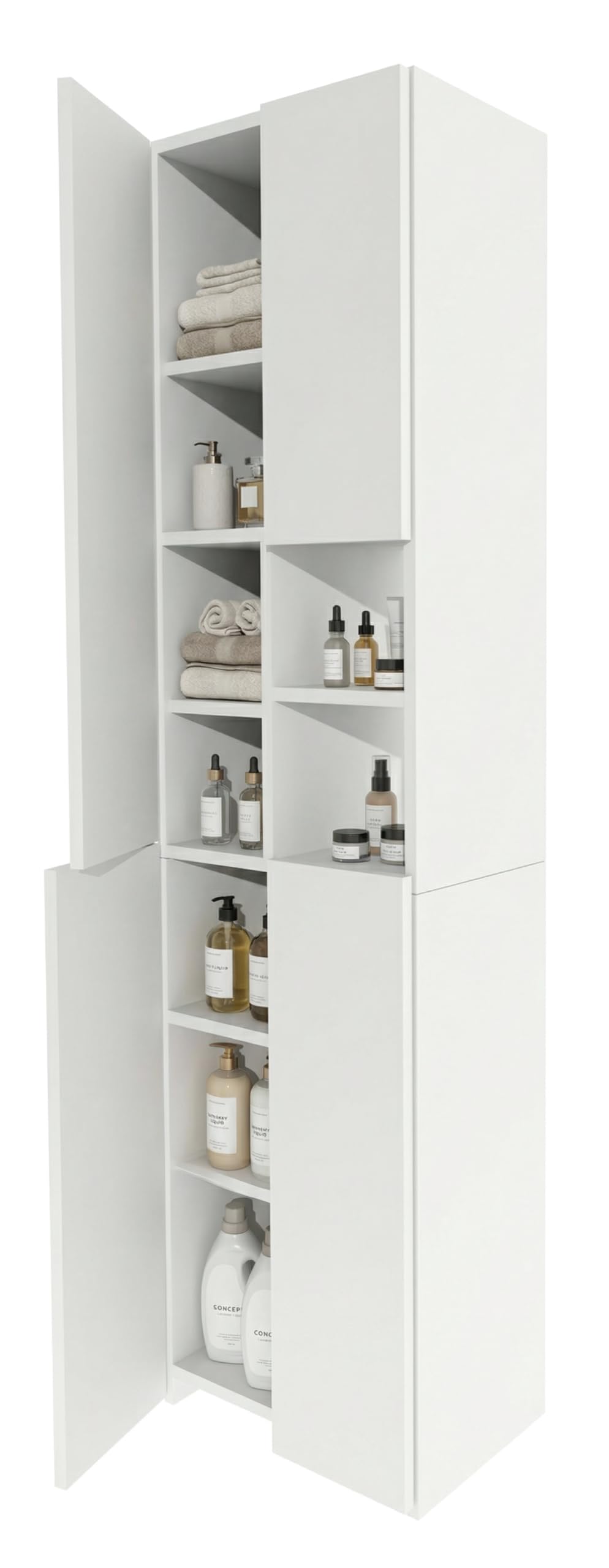 Badschrank Hochschrank schmal stehend | Badezimmer Regal mit Stauraum | platzsparender Badezimmerschrank | Weiß