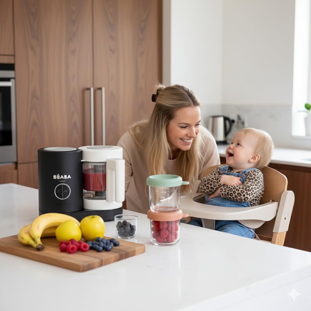 BÉABA Babycook Néo 6-in-1 Babynahrungszubereiter Dampfgarer Mixer Glas-Schüssel Edelstahl-Behälter Schwarz