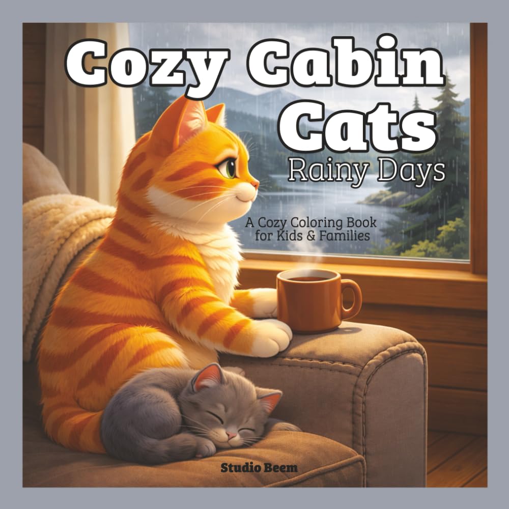 Cozy Cabin Cats: Rainy Days Coloring Book: A Cozy Cat Coloring Book for Relaxation and Stress Relief