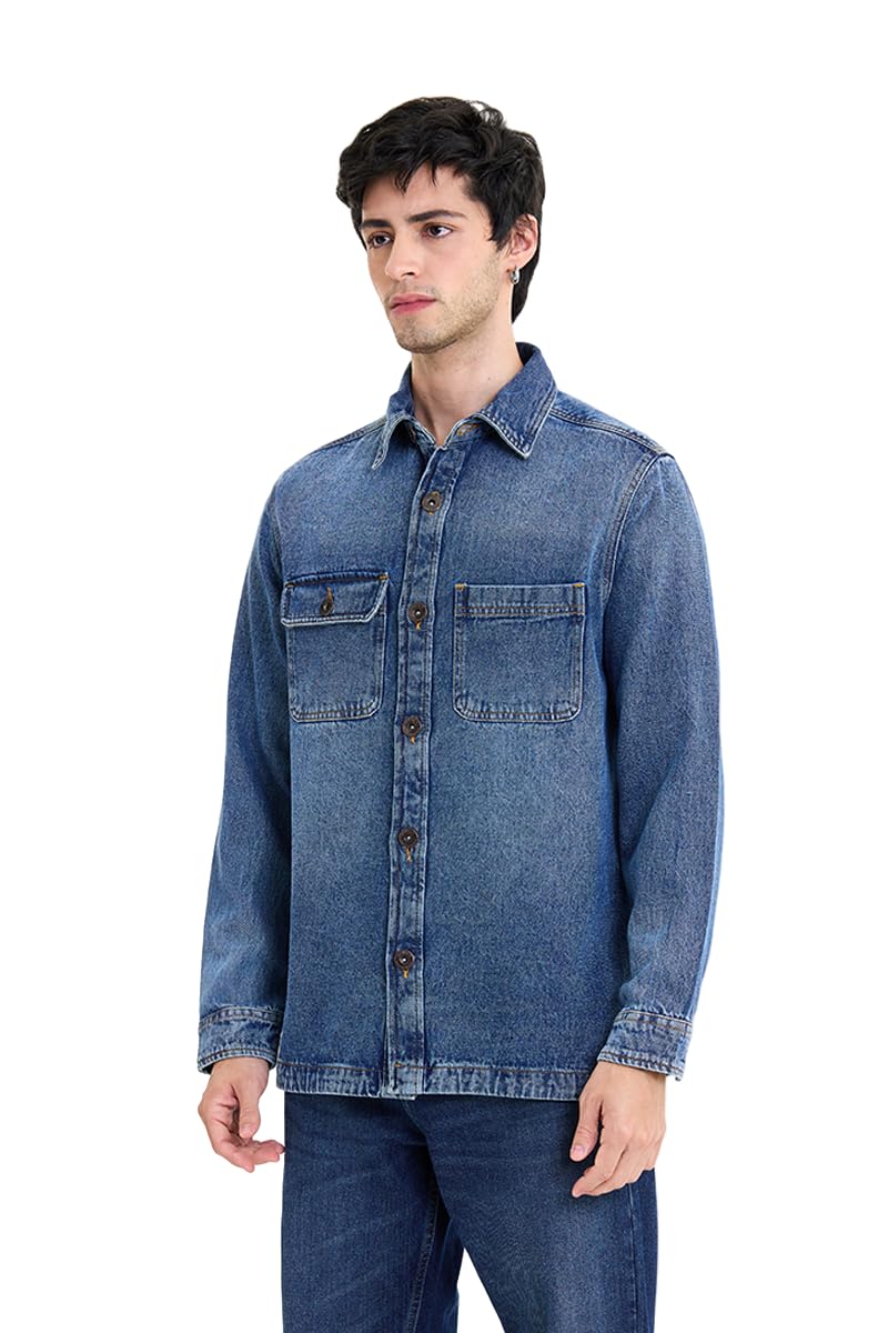snitch Mens Shirt | Regular Fit Casual Denim Overshirt | 100% Cotton Twill Fabric with Dual Utility Pockets & Spread Collar Design for A Rugged Modern Everyday Look-picture-41