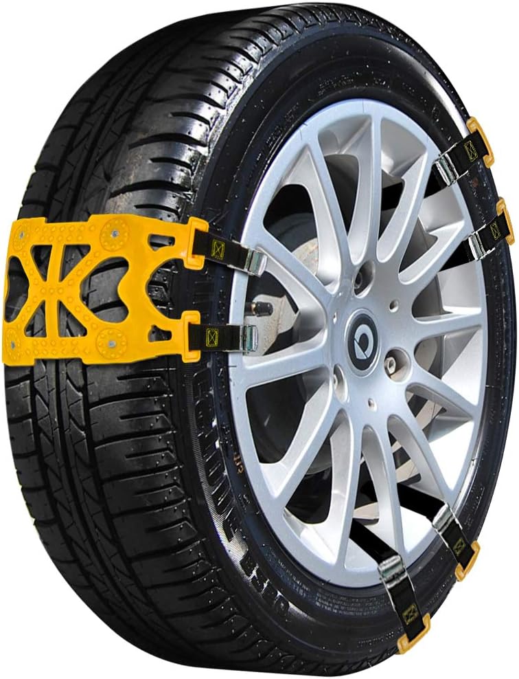 VViViD Tire Chains 6 pcs Set, with Snow Clearing Tool, Work Gloves, and Carry Bag