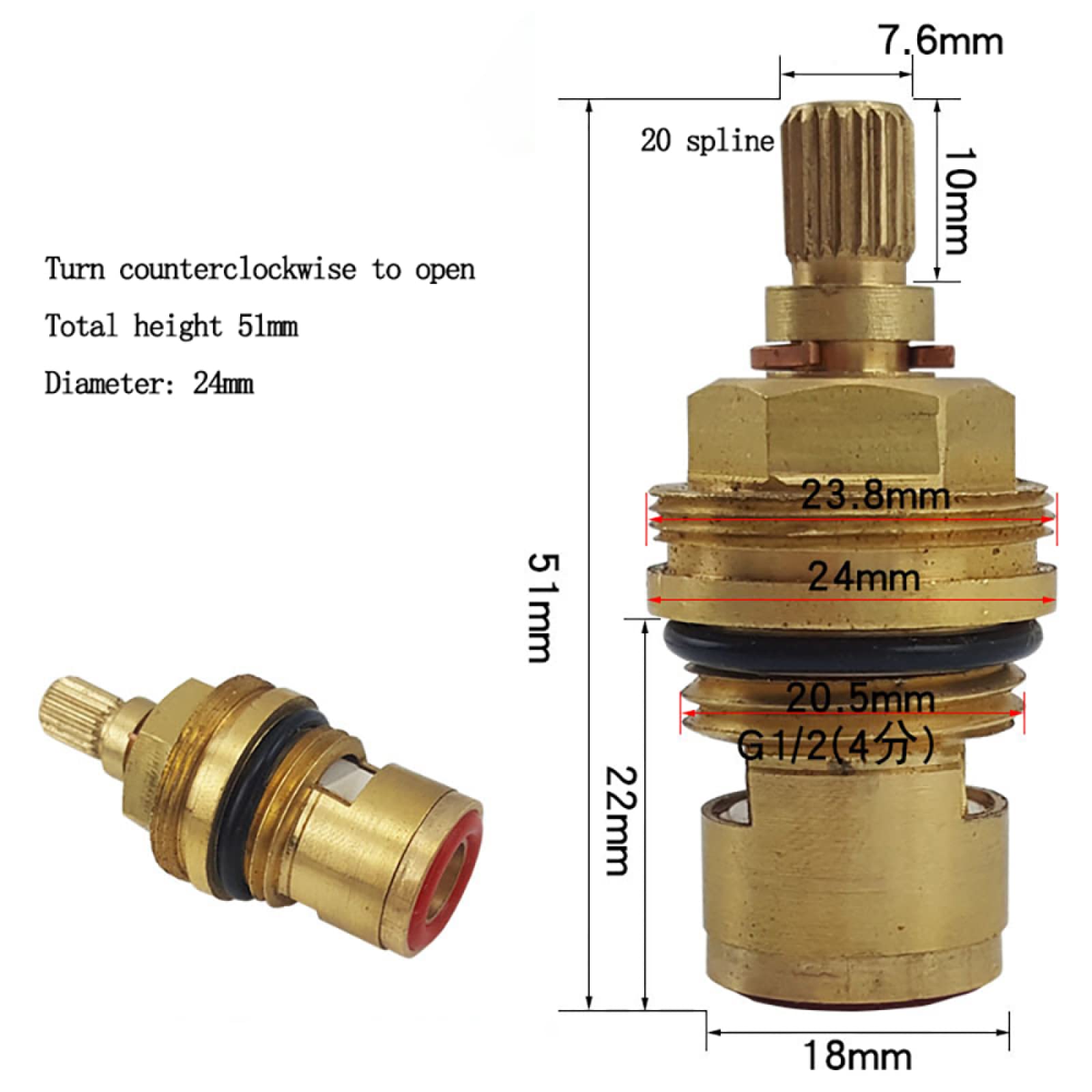 Recambio de cartucho de grifo, Cartucho for grifo monomando, Cartuchos for grifo Válvulas de repuesto Disco cerámico Cuarto de vuelta 20 dientes BSP Estrías de 1/2"