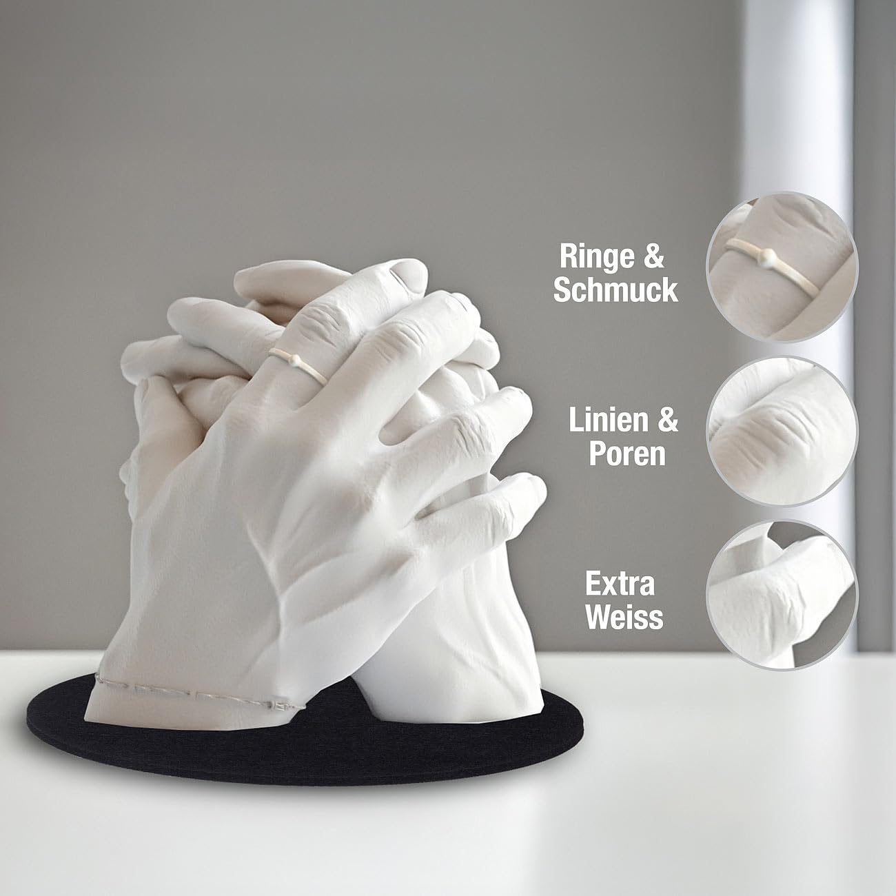 Your Design Abdruckset: 4er-Set 3D-Handabdruck-Sets für Paare, detailreicher Gipsabdruck (Gipsabdruckset, Handguss)