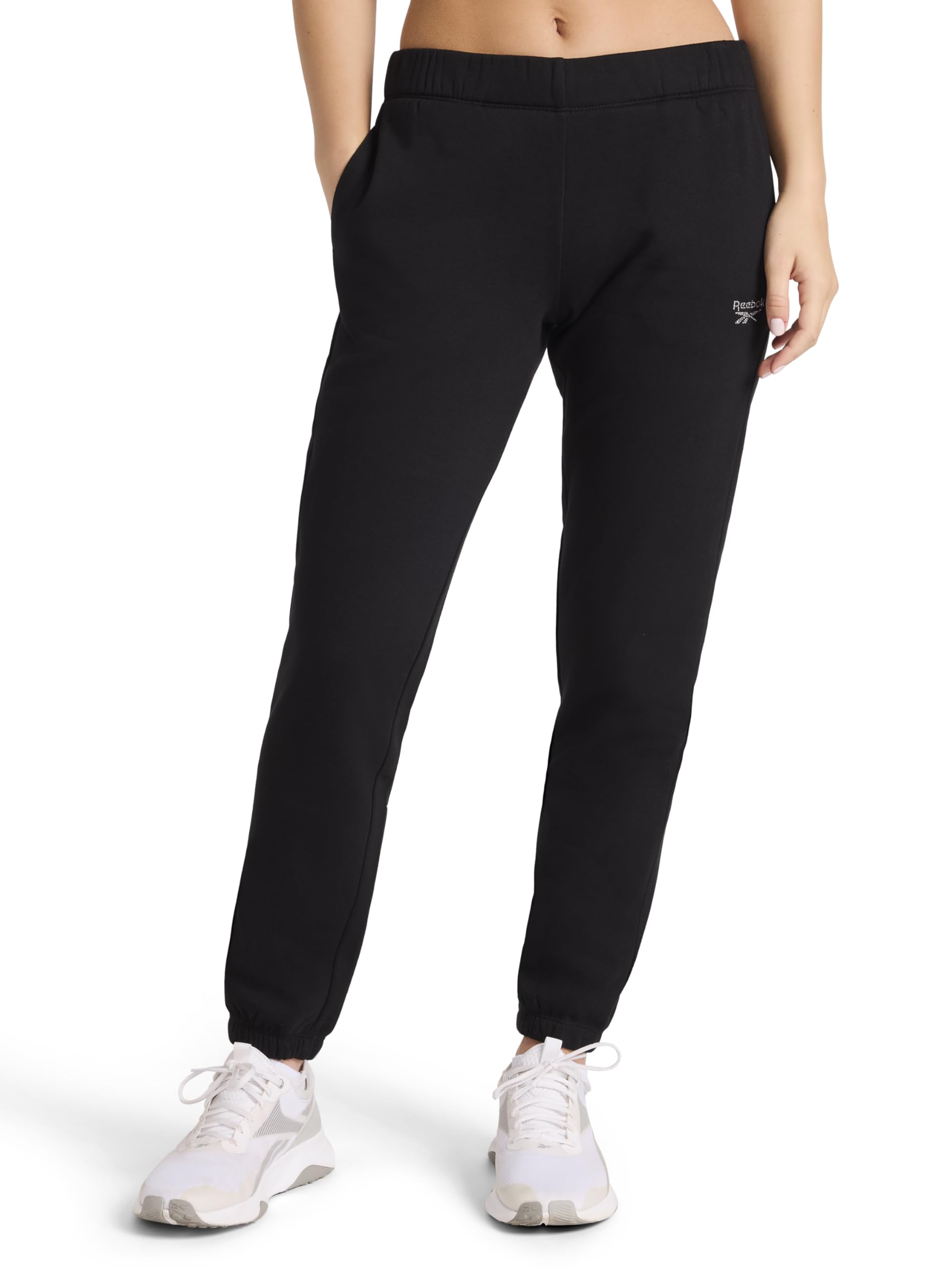 Reebok Ladies Diamante Standard Fit 30" Inseam Midweight Cotton/Polyester Joggers Jog Pants, Black, S