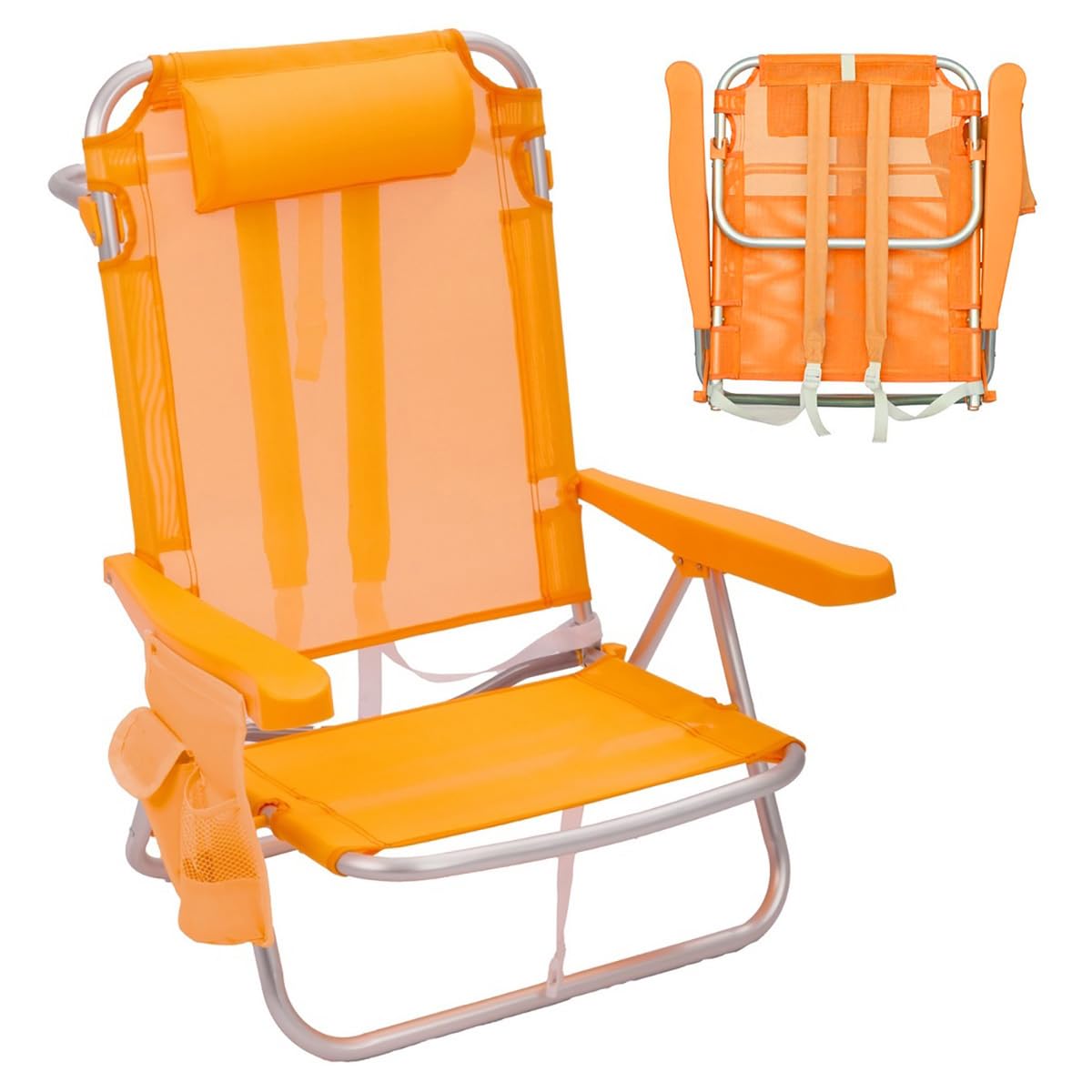 LOLAhome Silla Playa Mochila de 4 Posiciones de Aluminio y textileno Naranja de 61x47x80 cm