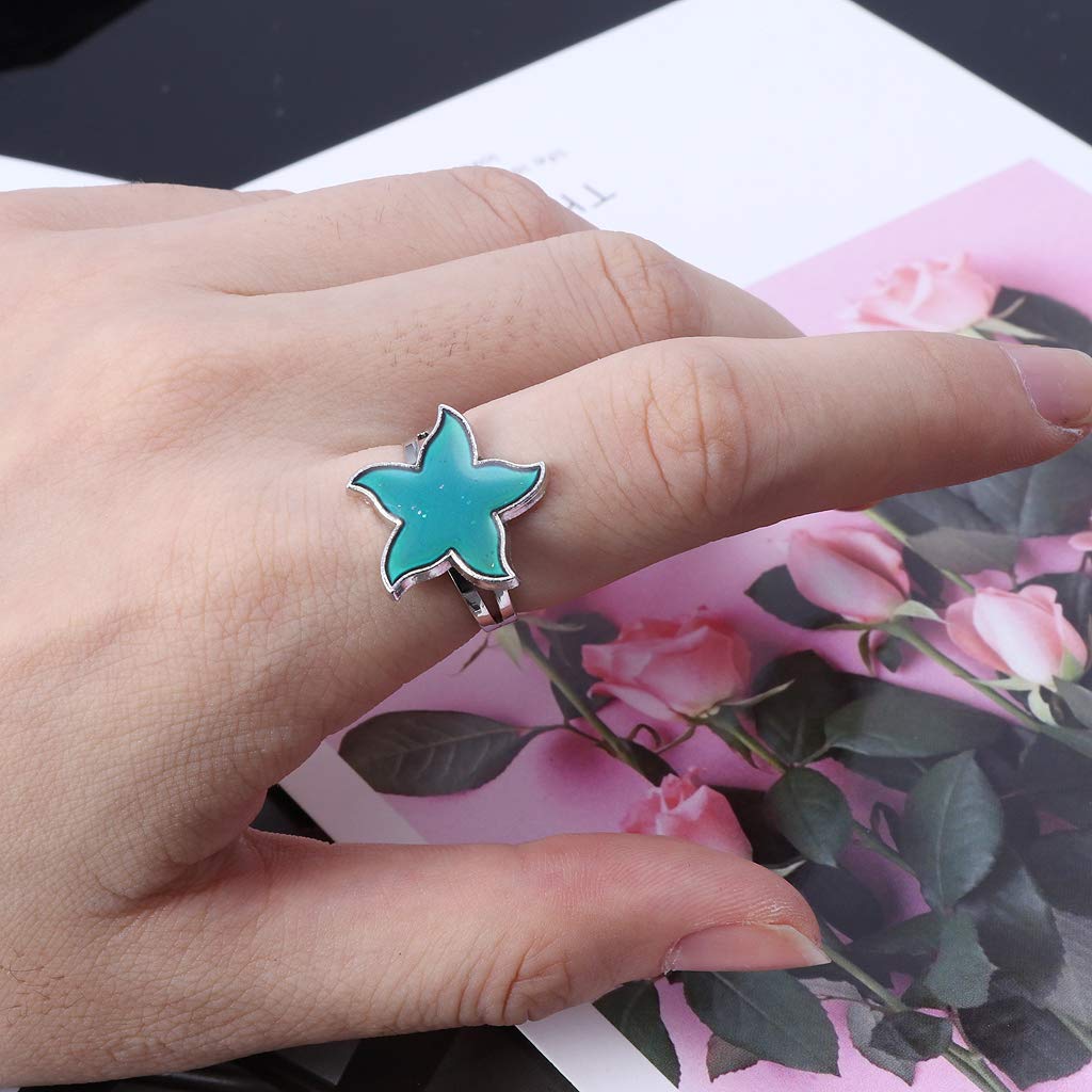 jiahesuw Cartoon Sea Starfish Mood Rings Color Change Finger Rings Temperature Emotion Feeling Rings Jewelry for Lovers