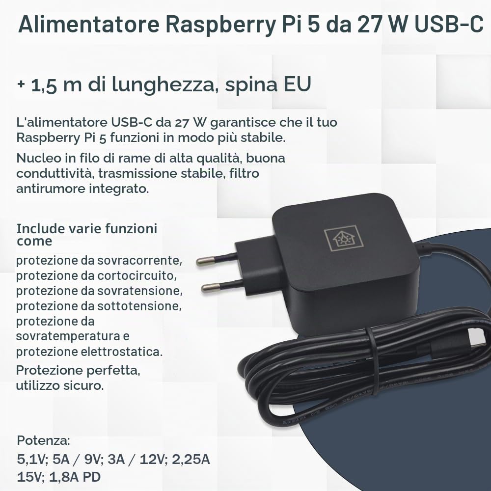 Raspberry Pi 5 8 GB Starter Kit nero | Alimentatore USB-C 45 W | Alloggiamento con ventola | Scheda SD Ultra 64 GB | Cavo Micro HDMI 4K | Dissipatore di calore | Raspberry Pi 5 8 GB RAM
