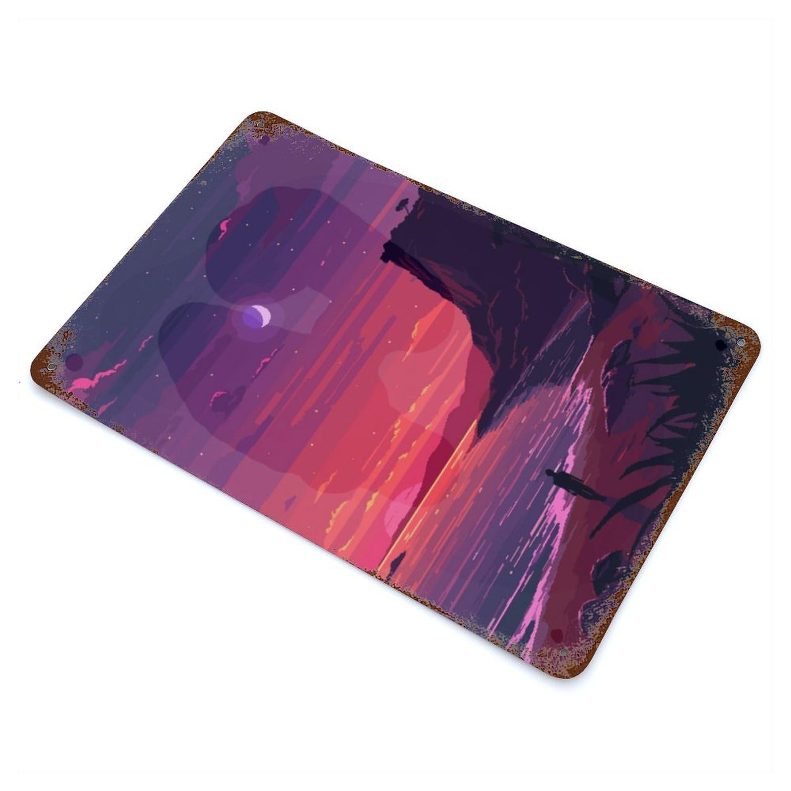 Garage Style SoCal LA Sunset Pixel Art Weathered Tin Sign 11.8"x7.9", Classic Wall Plaque for Bar And Workshop