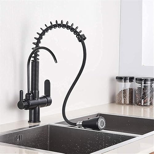 Miniatura 5 de OKUOKA Grúa filtrada negra mate para cocina extraíble Spray 360 rotación filtro de agua grifo de tres maneras mezclador fregadero grifo de cocina